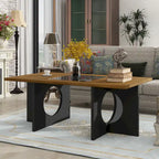 47 Table Basse Rectangulaire Contemporaine en Bois avec Plateau en Verre Trempé Transparent, Plateau Noir et Expresso Clair