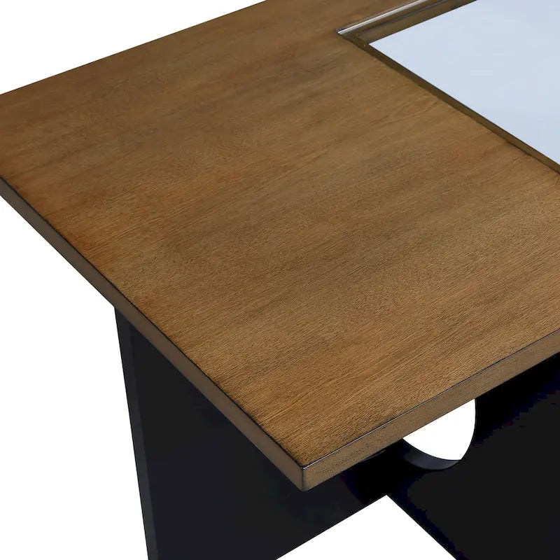 47 Table Basse Rectangulaire Contemporaine en Bois avec Plateau en Verre Trempé Transparent, Plateau Noir et Expresso Clair