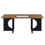 47 Table Basse Rectangulaire Contemporaine en Bois avec Plateau en Verre Trempé Transparent, Plateau Noir et Expresso Clair