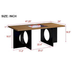 47 Table Basse Rectangulaire Contemporaine en Bois avec Plateau en Verre Trempé Transparent, Plateau Noir et Expresso Clair