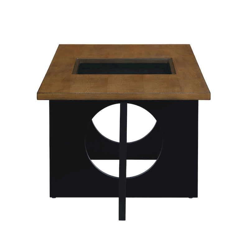47 Table Basse Rectangulaire Contemporaine en Bois avec Plateau en Verre Trempé Transparent, Plateau Noir et Expresso Clair