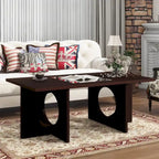47 Table Basse Rectangulaire Contemporaine en Bois avec Plateau en Verre Trempé Transparent, Plateau Noir et Expresso Clair