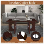 47 Table Basse Rectangulaire Contemporaine en Bois avec Plateau en Verre Trempé Transparent, Plateau Noir et Expresso Clair
