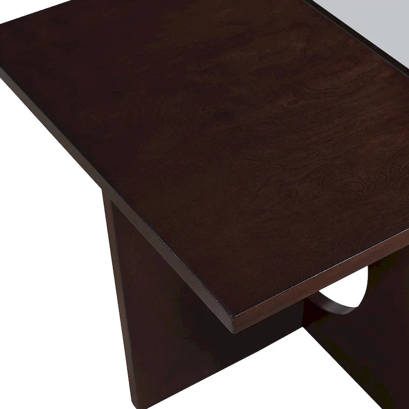 47 Table Basse Rectangulaire Contemporaine en Bois avec Plateau en Verre Trempé Transparent, Plateau Noir et Expresso Clair