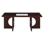 47 Table Basse Rectangulaire Contemporaine en Bois avec Plateau en Verre Trempé Transparent, Plateau Noir et Expresso Clair