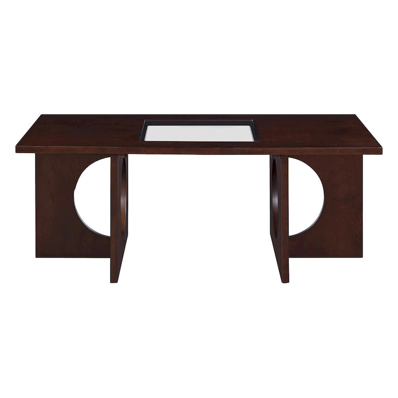 47 Table Basse Rectangulaire Contemporaine en Bois avec Plateau en Verre Trempé Transparent, Plateau Noir et Expresso Clair