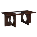 47 Table Basse Rectangulaire Contemporaine en Bois avec Plateau en Verre Trempé Transparent, Plateau Noir et Expresso Clair
