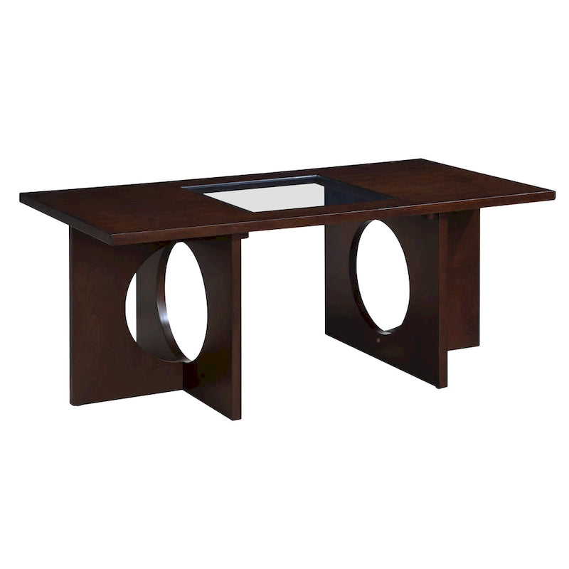 47 Table Basse Rectangulaire Contemporaine en Bois avec Plateau en Verre Trempé Transparent, Plateau Noir et Expresso Clair