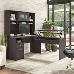 Bureau assis-debout en L 3 positions 60W avec huche, par Bush Furniture