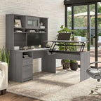 Bureau assis-debout en L 3 positions 60W avec huche, par Bush Furniture
