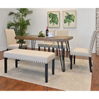 Table à manger rectangulaire Mid-Century Modern avec chaises cloutées en laiton et pieds métalliques en épingle à cheveux pour cuisine et salon
