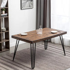 Table à manger rectangulaire Mid-Century Modern avec chaises cloutées en laiton et pieds métalliques en épingle à cheveux pour cuisine et salon