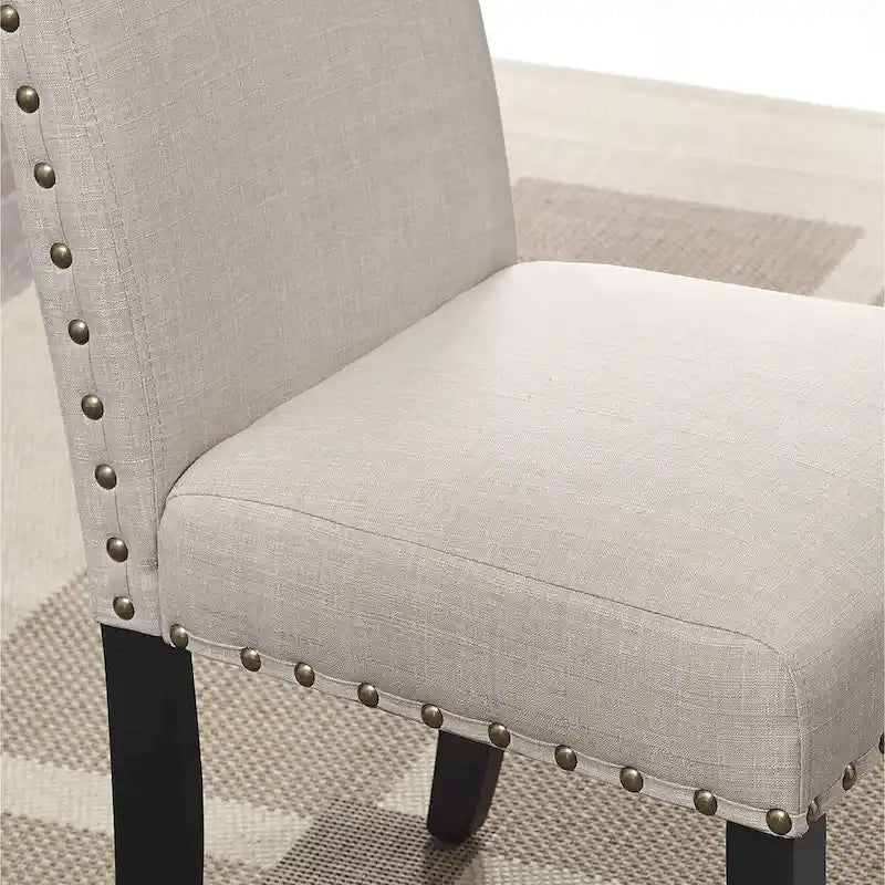Table à manger rectangulaire Mid-Century Modern avec chaises cloutées en laiton et pieds métalliques en épingle à cheveux pour cuisine et salon