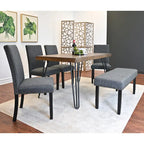Table à manger rectangulaire Mid-Century Modern avec chaises cloutées en laiton et pieds métalliques en épingle à cheveux pour cuisine et salon