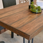 Table à manger rectangulaire Mid-Century Modern avec chaises cloutées en laiton et pieds métalliques en épingle à cheveux pour cuisine et salon