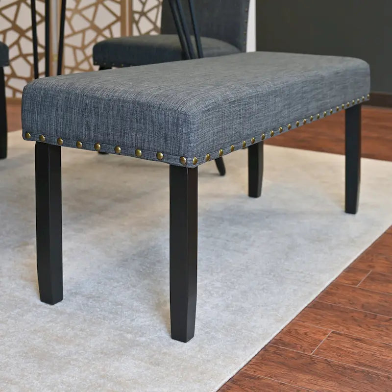 Table à manger rectangulaire Mid-Century Modern avec chaises cloutées en laiton et pieds métalliques en épingle à cheveux pour cuisine et salon