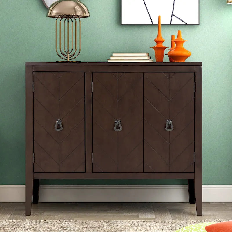 Buffet de rangement à étagères réglables Roomfitters avec poignées en métal rétro et pieds en pin pour le salon, la salle d'étude