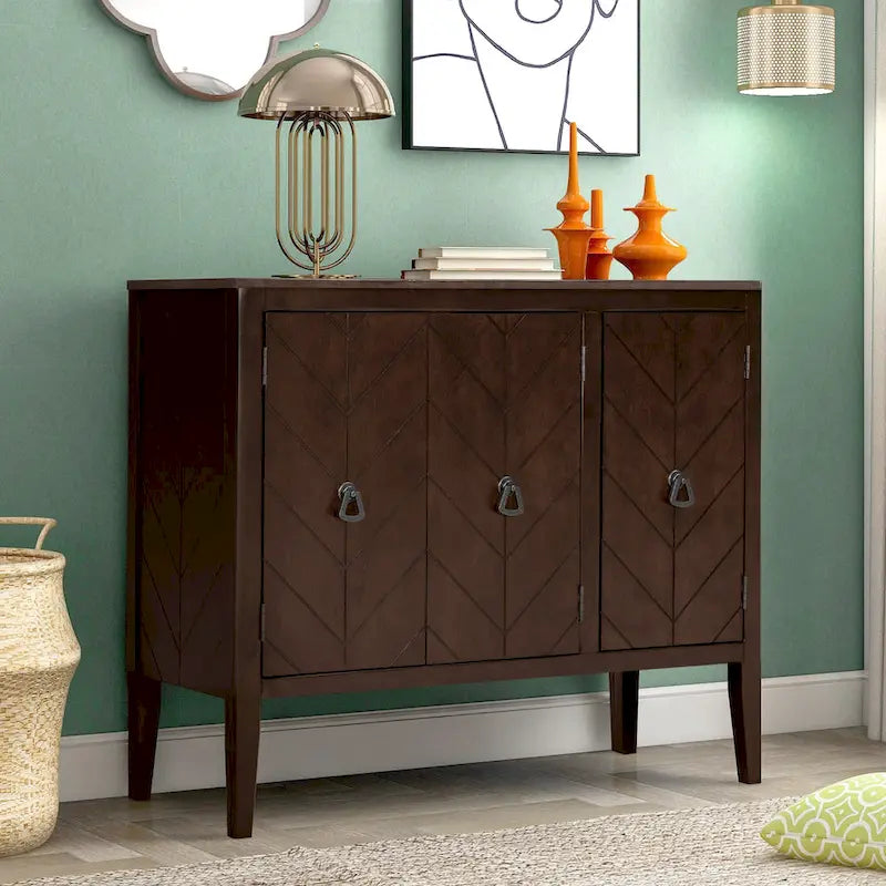 Buffet de rangement à étagères réglables Roomfitters avec poignées en métal rétro et pieds en pin pour le salon, la salle d'étude