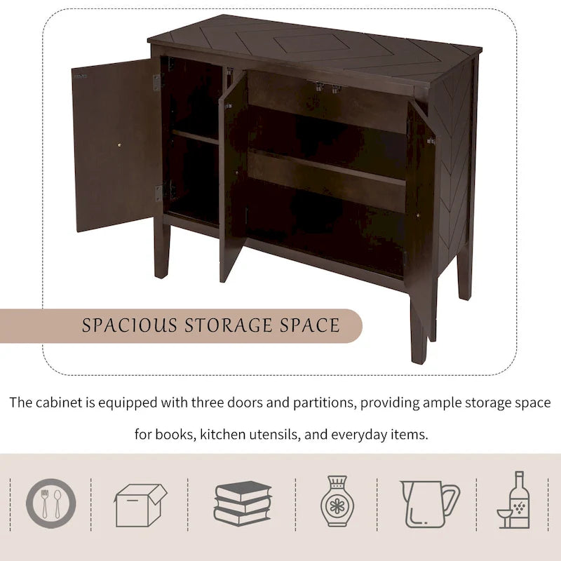 Buffet de rangement à étagères réglables Roomfitters avec poignées en métal rétro et pieds en pin pour le salon, la salle d'étude