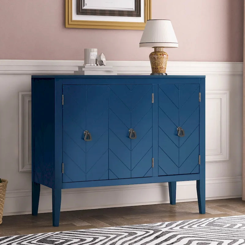 Buffet de rangement à étagères réglables Roomfitters avec poignées en métal rétro et pieds en pin pour le salon, la salle d'étude