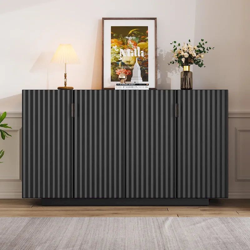 Buffet Cabinet with 4 Fluted Doors, Sideboard Cabinet with Storage, Wooden Storage Cabinet with Adjustable Shelves