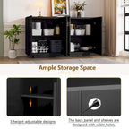 Meuble buffet avec 4 portes cannelées, buffet de rangement, meuble de rangement en bois avec étagères réglables
