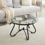 Table basse 2 pièces en verre trempé, table décorative ronde rustique avec table d'appoint pour salon, noir