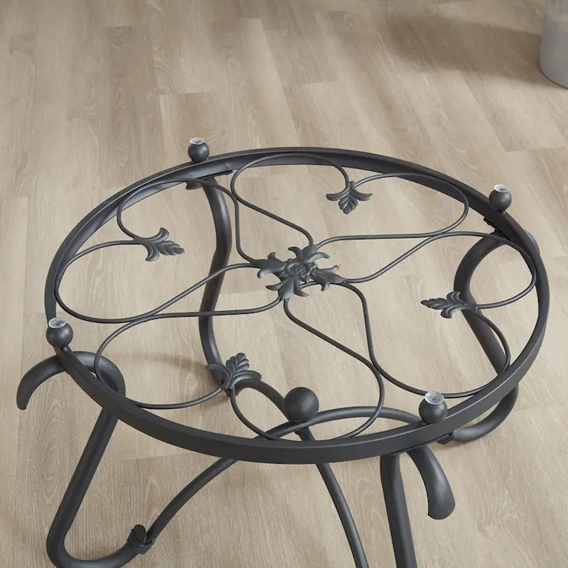 Table basse 2 pièces en verre trempé, table décorative ronde rustique avec table d'appoint pour salon, noir