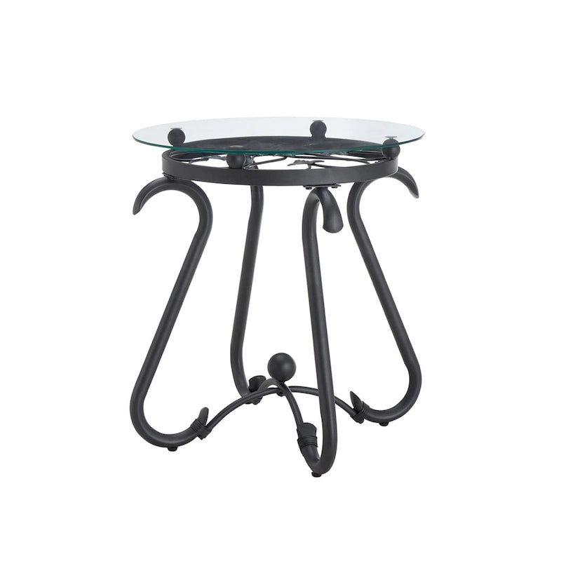 Table basse 2 pièces en verre trempé, table décorative ronde rustique avec table d'appoint pour salon, noir