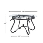 Table basse 2 pièces en verre trempé, table décorative ronde rustique avec table d'appoint pour salon, noir