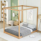 Lit plateforme moderne à baldaquin bas, cadre de lit à baldaquin en bois avec pieds de support, pour enfants, adolescents et adultes, aucun sommier tapissier requis