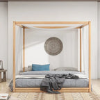 Lit plateforme moderne à baldaquin bas, cadre de lit à baldaquin en bois avec pieds de support, pour enfants, adolescents et adultes, aucun sommier tapissier requis