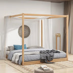 Lit plateforme moderne à baldaquin bas, cadre de lit à baldaquin en bois avec pieds de support, pour enfants, adolescents et adultes, aucun sommier tapissier requis