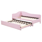 Lit de jour rembourré en forme de L, taille double, avec lit gigogne escamotable, rose