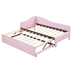 Lit de jour rembourré en forme de L, taille double, avec lit gigogne escamotable, rose