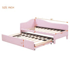 Lit de jour rembourré en forme de L, taille double, avec lit gigogne escamotable, rose