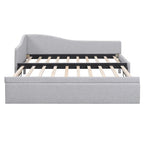 Lit de jour rembourré en forme de L, taille double, avec lit gigogne escamotable, rose