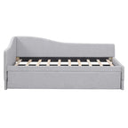 Lit de jour rembourré en forme de L, taille double, avec lit gigogne escamotable, rose