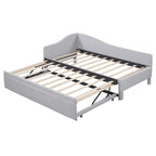 Lit de jour rembourré en forme de L, taille double, avec lit gigogne escamotable, rose