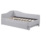 Lit de jour rembourré en forme de L, taille double, avec lit gigogne escamotable, rose