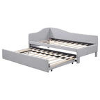Lit de jour rembourré en forme de L, taille double, avec lit gigogne escamotable, rose