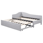 Lit de jour rembourré en forme de L, taille double, avec lit gigogne escamotable, rose