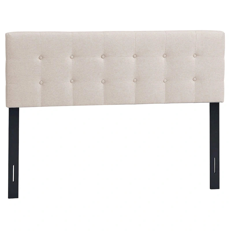 Tête de lit capitonnée en lin beige, grand lit/grand lit