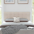 Tête de lit capitonnée en lin beige, grand lit/grand lit