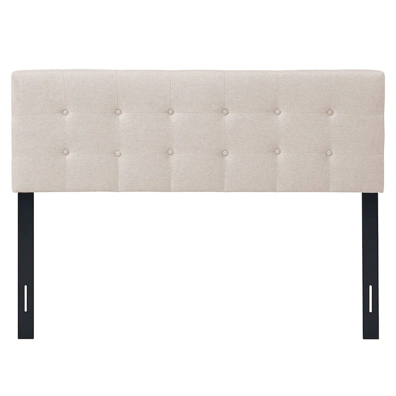 Tête de lit capitonnée en lin beige, grand lit/grand lit