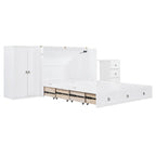 Queen Size Murphy Bed with USB Port, Large Drawer and Desk Combo for Bedroom
