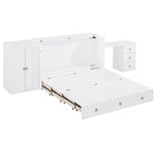 Lit escamotable Queen Size avec port USB, grand tiroir et bureau combiné pour chambre à coucher