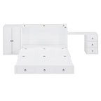 Lit escamotable Queen Size avec port USB, grand tiroir et bureau combiné pour chambre à coucher