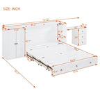 Lit escamotable Queen Size avec port USB, grand tiroir et bureau combiné pour chambre à coucher