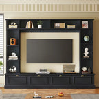 Meuble mural noir 104,2" grand format avec étagères et placards pour téléviseurs jusqu'à 78"